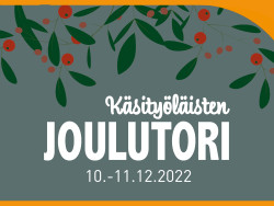 Käsityöläisten joulutorin hakukuva 2022. Nimilogo ja lehviä. Kuva Suomen käsityön museo